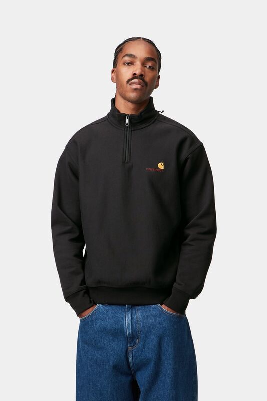 Carhartt WIP Half Zip American Script Sweat Black