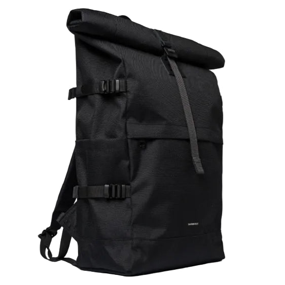 Sandqvist Icon Rolltop Backpack 16" Black With Black Leather