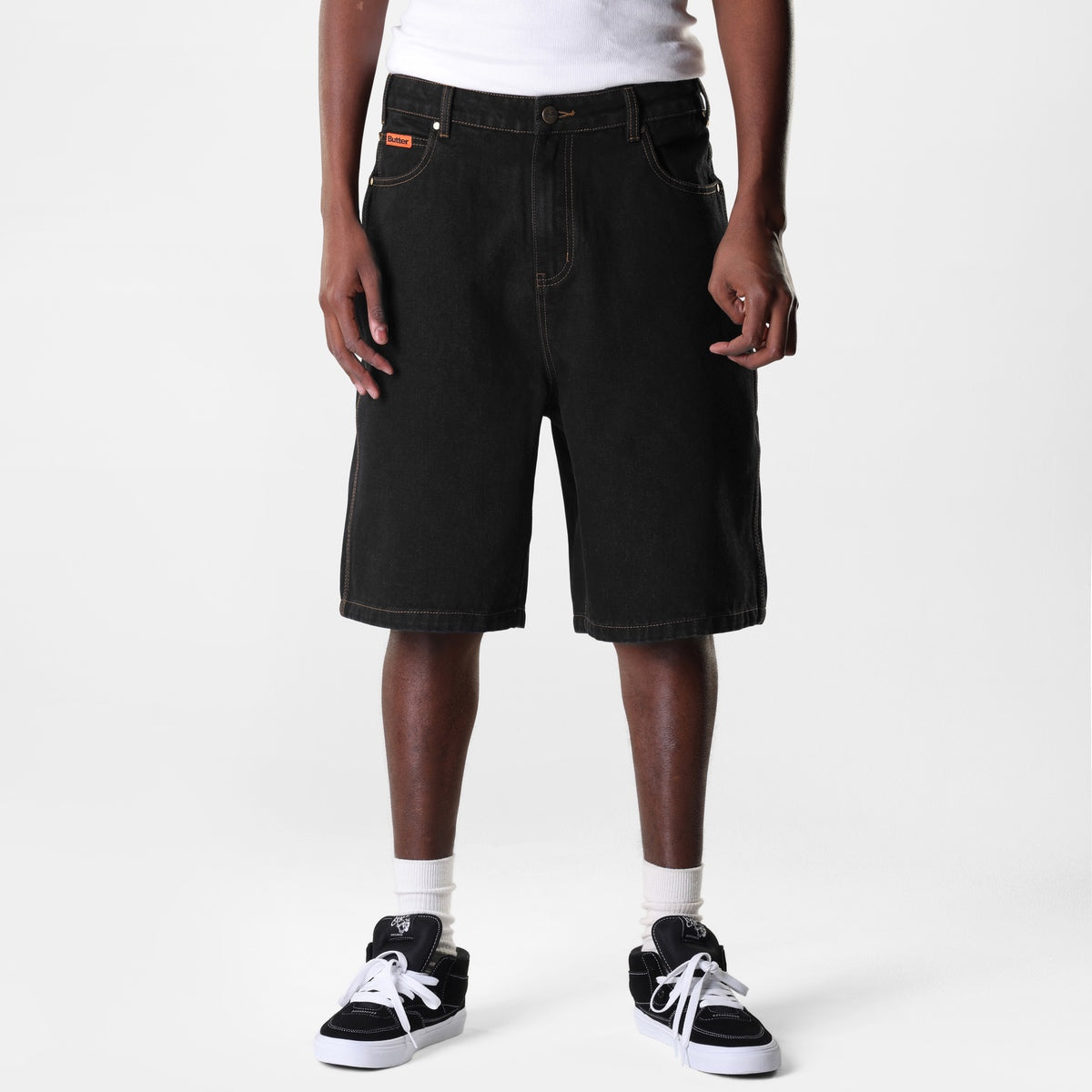 Butter Baggy Denim Shorts, Washed Black