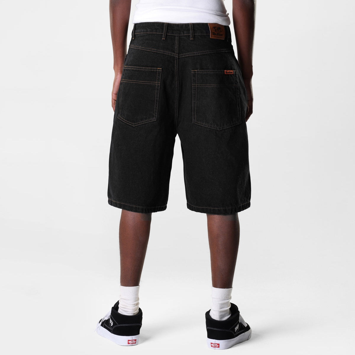 Butter Baggy Denim Shorts, Washed Black
