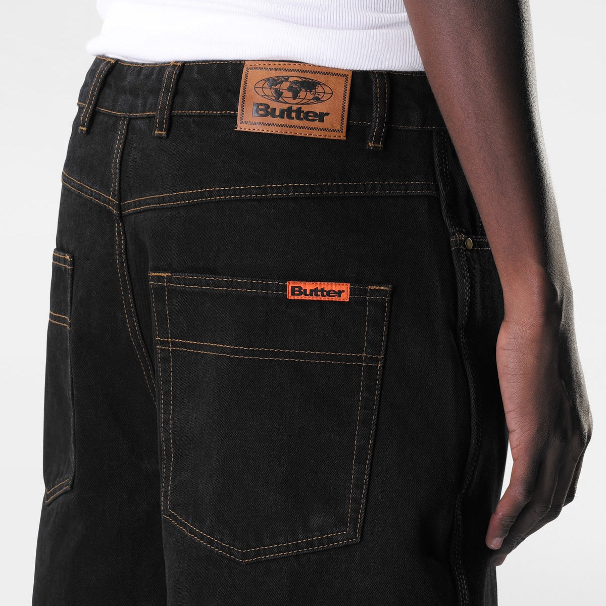 Butter Baggy Denim Shorts, Washed Black