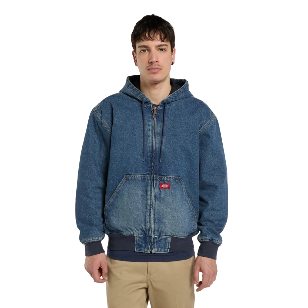 Dickies Lined Denim Hooded Bomber Jacket Mid Blufad Wash