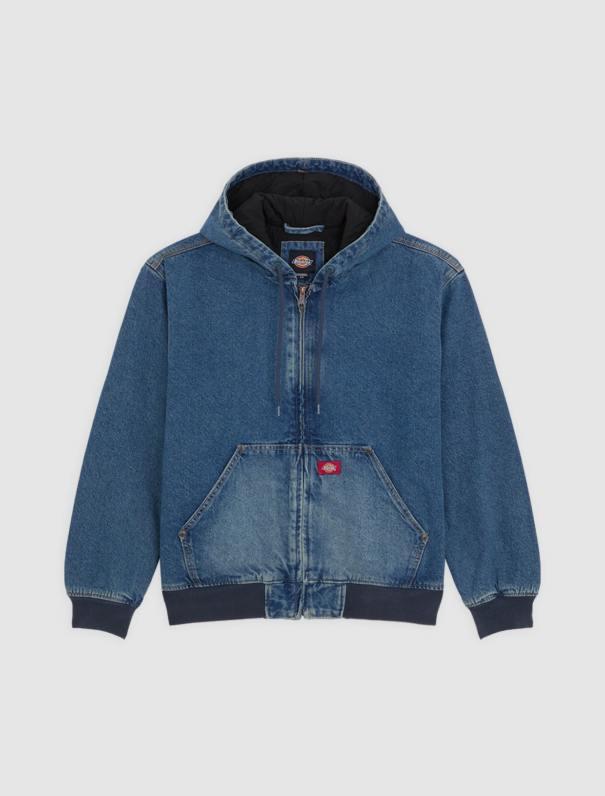 Dickies Lined Denim Hooded Bomber Jacket Mid Blufad Wash