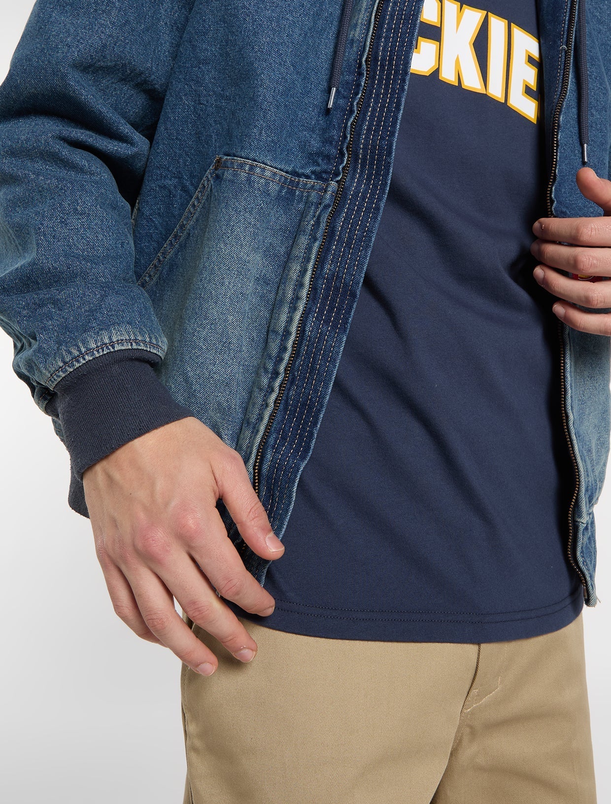 Dickies Lined Denim Hooded Bomber Jacket Mid Blufad Wash