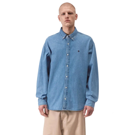 Carhartt WIP L/S Lucas Shirt Blue, Stone washed