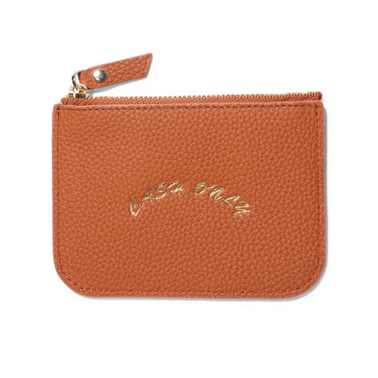 Cash Only Leather Zip Wallet Tan