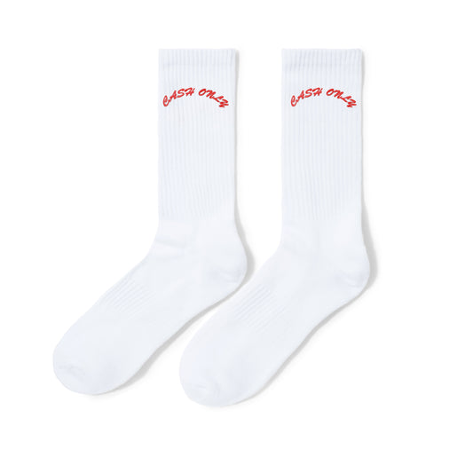 Cash Only Logo Crew Socks White