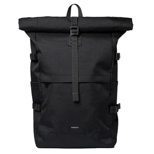 Sandqvist Icon Rolltop Backpack 16" Black With Black Leather