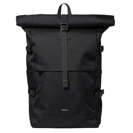 Sandqvist Icon Rolltop Backpack 16" Black With Black Leather
