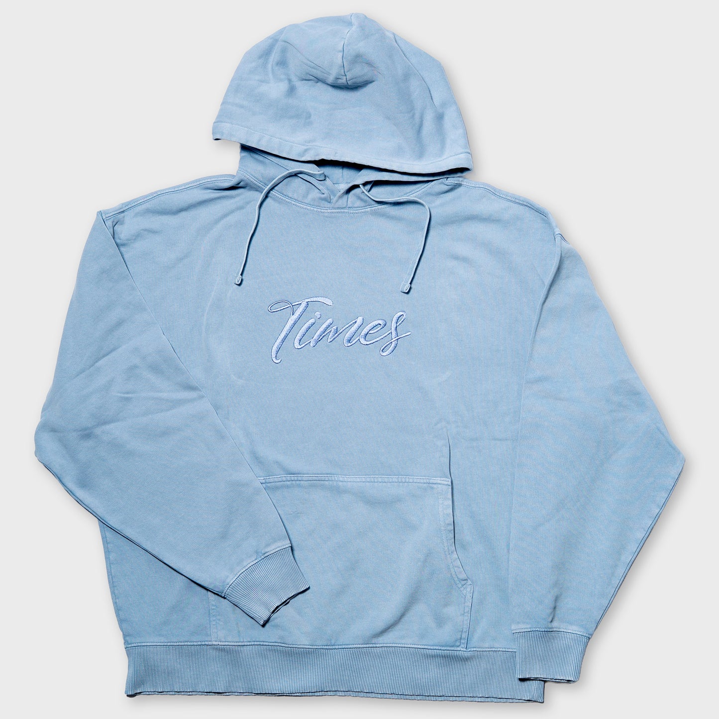 Times Dyed Cursive Hoodie Dyed Blue